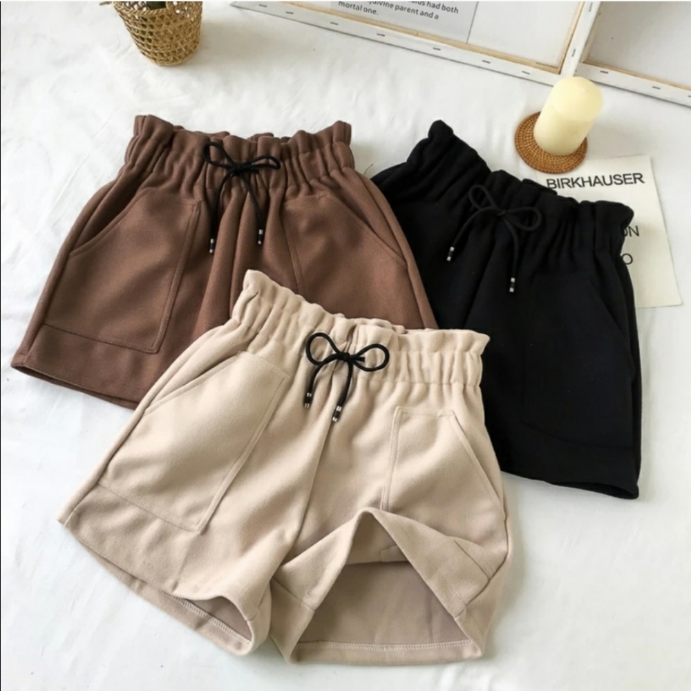 Black Wool Shorts